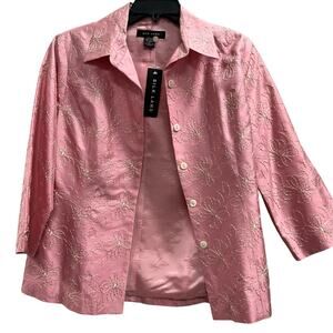 SILKLAND VTG bubblegum pink floral embroidered 3/4 sleeve silk blazer NWT SZ 8